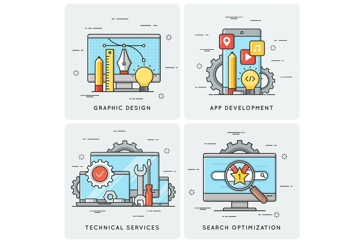 Graphic design. Mobile app development. Technical services. SEO  in Illustrations - product preview 8