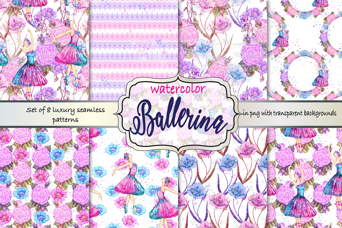 Watercolor ballerina pattern set in Patterns - product preview 8