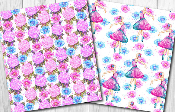Watercolor ballerina pattern set in Patterns - product preview 3