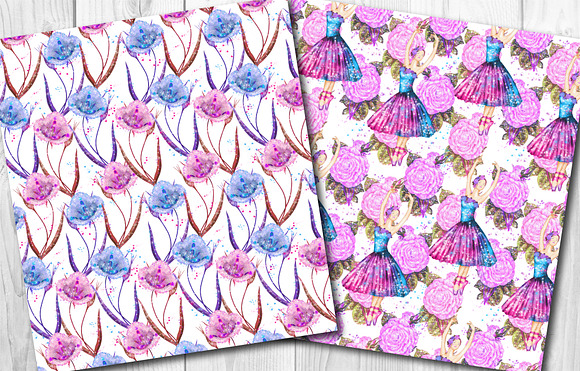 Watercolor ballerina pattern set in Patterns - product preview 4