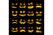 Scary Halloween pumpkin faces set