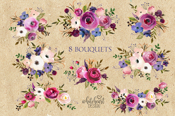 Lavender & Blue Watercolor Flowers in Illustrations - product preview 1