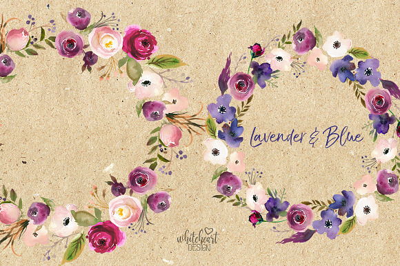 Lavender & Blue Watercolor Flowers in Illustrations - product preview 3