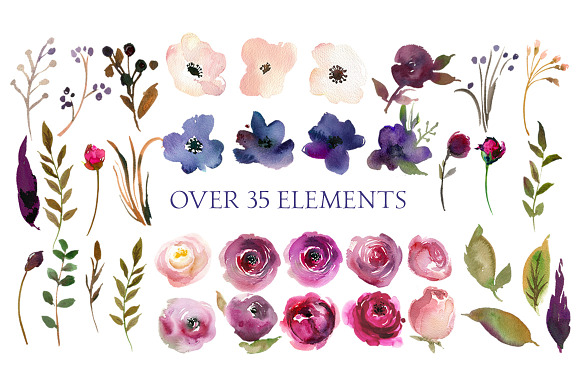 Lavender & Blue Watercolor Flowers in Illustrations - product preview 5