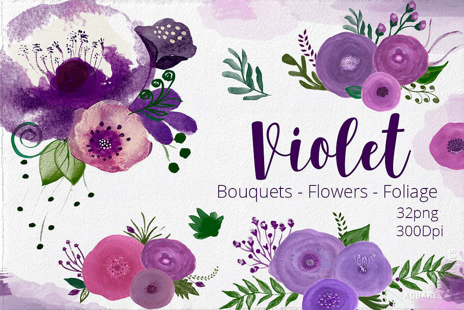 Watercolor Flowers - Violet