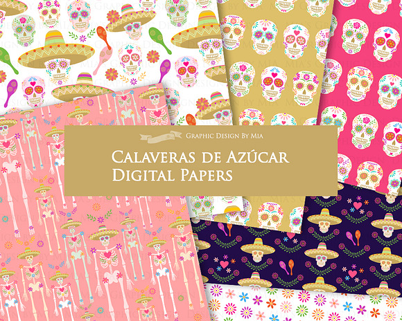 Sugar Skull Clipart+Pattern set in Illustrations - product preview 7