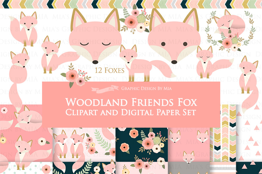 Pink Fox Clipart+Pattern