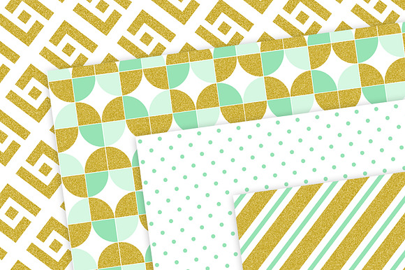 Mint And Gold Patterns Digital Paper in Patterns - product preview 1