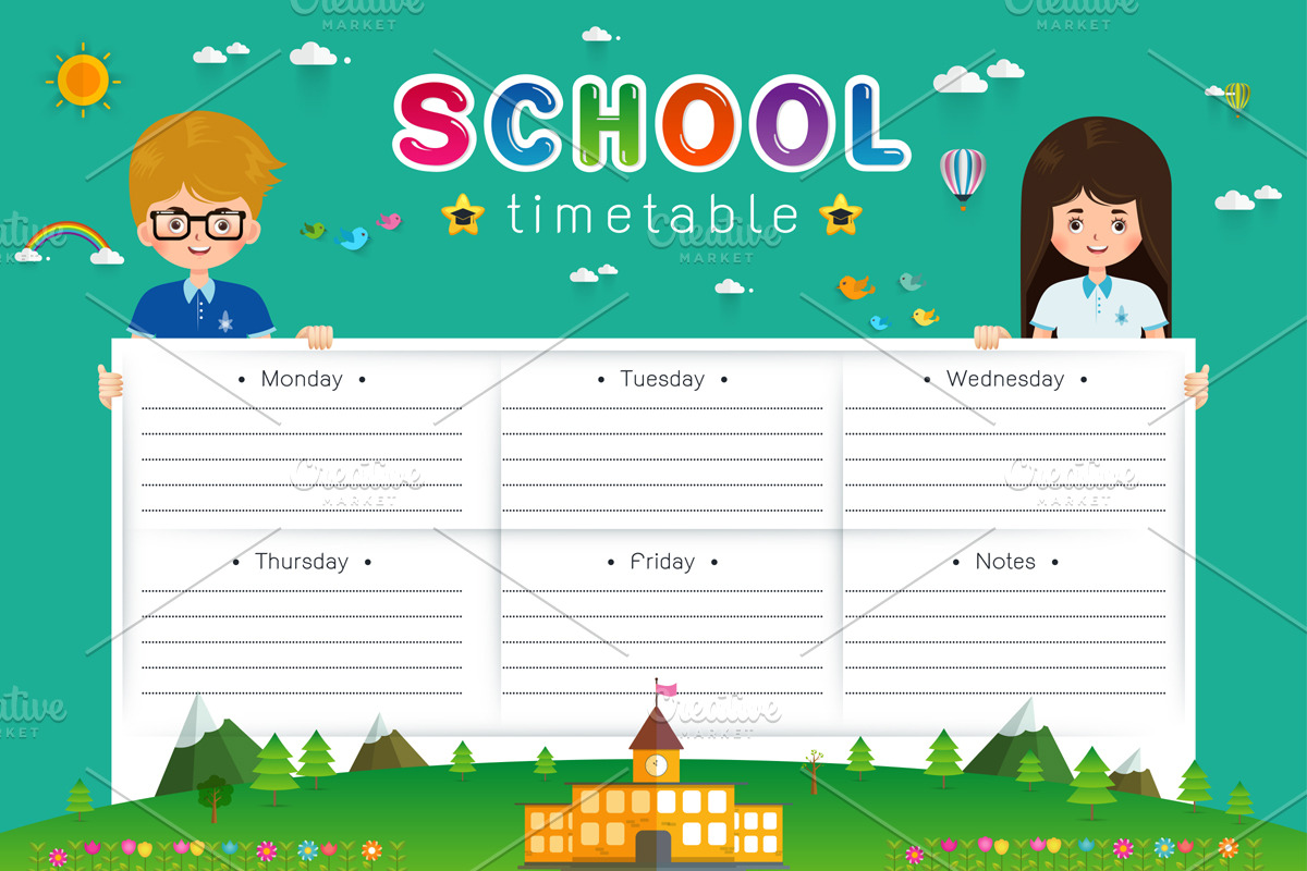 School Timetable vector illustration in Card Templates - product preview 8