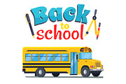 Back to School Sticker with Bus Isolated on White