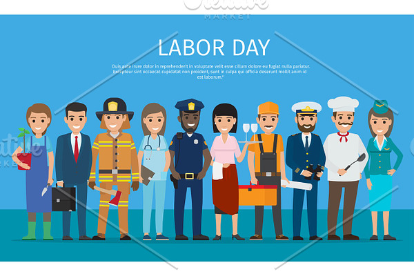 Labor Day Worker Isolated on Blue Cartoon Drawing