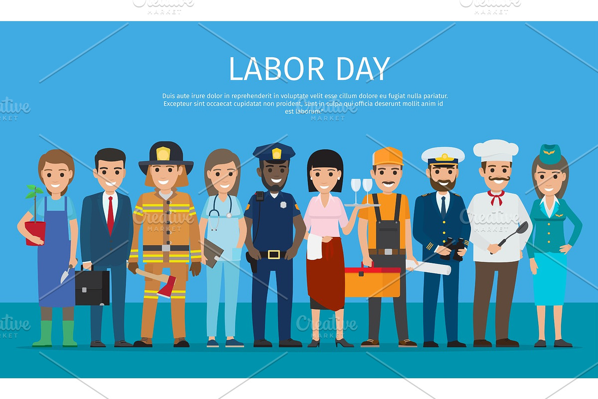 Labor Day Worker Isolated on Blue Cartoon Drawing in Objects - product preview 8