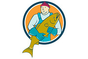 Fishmonger Salmon Fish Circle Cartoo