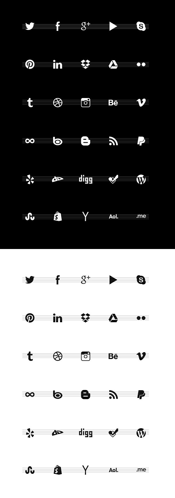30 Social Icons -black and white in Black And White Icons - product preview 1