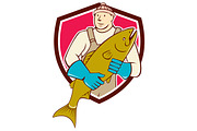 Fishmonger Holding Salmon Fish Shiel