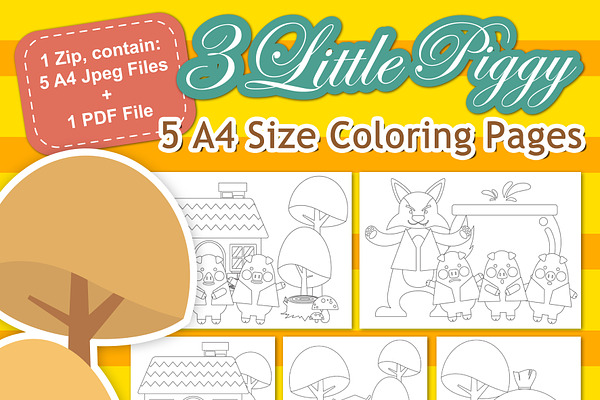 Three Little Piggy Coloring Page