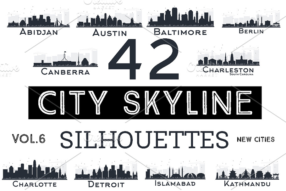 42 City Skyline Silhouettes Set 6