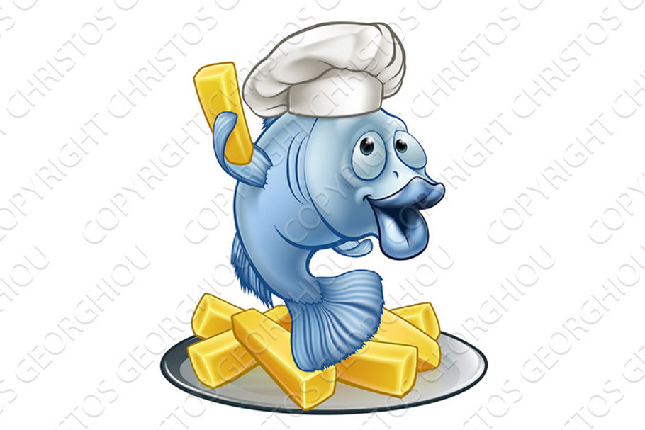 Fish and Chips Chef Cartoon Character