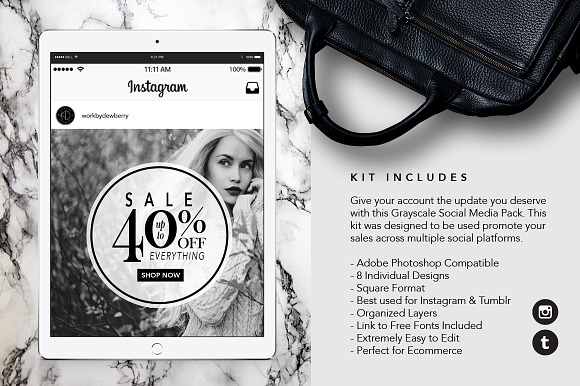 Black-and-White Social Media Pack in Instagram Templates - product preview 4