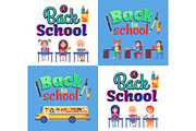 Back to School Poster with Stationary and Pupils