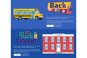 Back to School Set of Banners on Blue Background