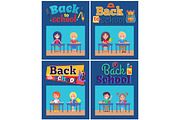 Back to School Set of Posters with Pupils at Desks