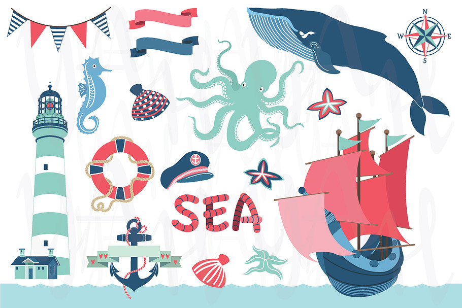 Nautical Sea Clip Art in Illustrations - product preview 8