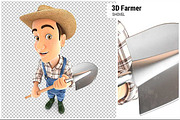 3D Farmer Holding a Shovel