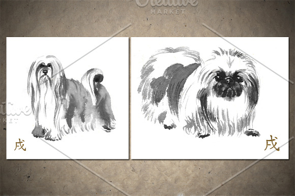 Oriental Dogs Sumi-e in Illustrations - product preview 2