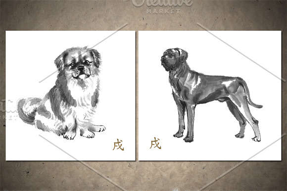 Oriental Dogs Sumi-e in Illustrations - product preview 3