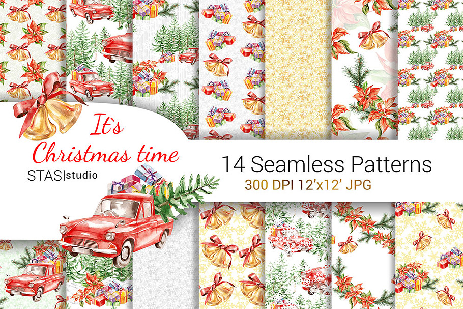 Christmas Truck Seamless Pattern