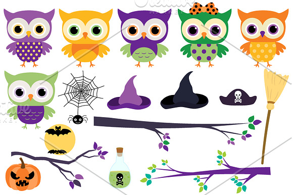 Cute Halloween owls clip art set in Illustrations - product preview 1