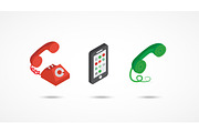 Telephone isometric icons 3d colorful illustration
