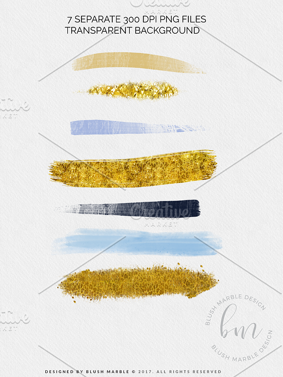 Brush Strokes Clipart - gold & blues in Graphics - product preview 1