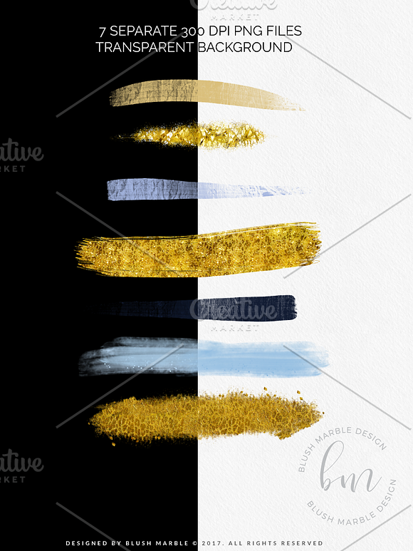 Brush Strokes Clipart - gold & blues in Graphics - product preview 2