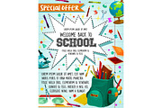 Back to School sale vector stationery poster