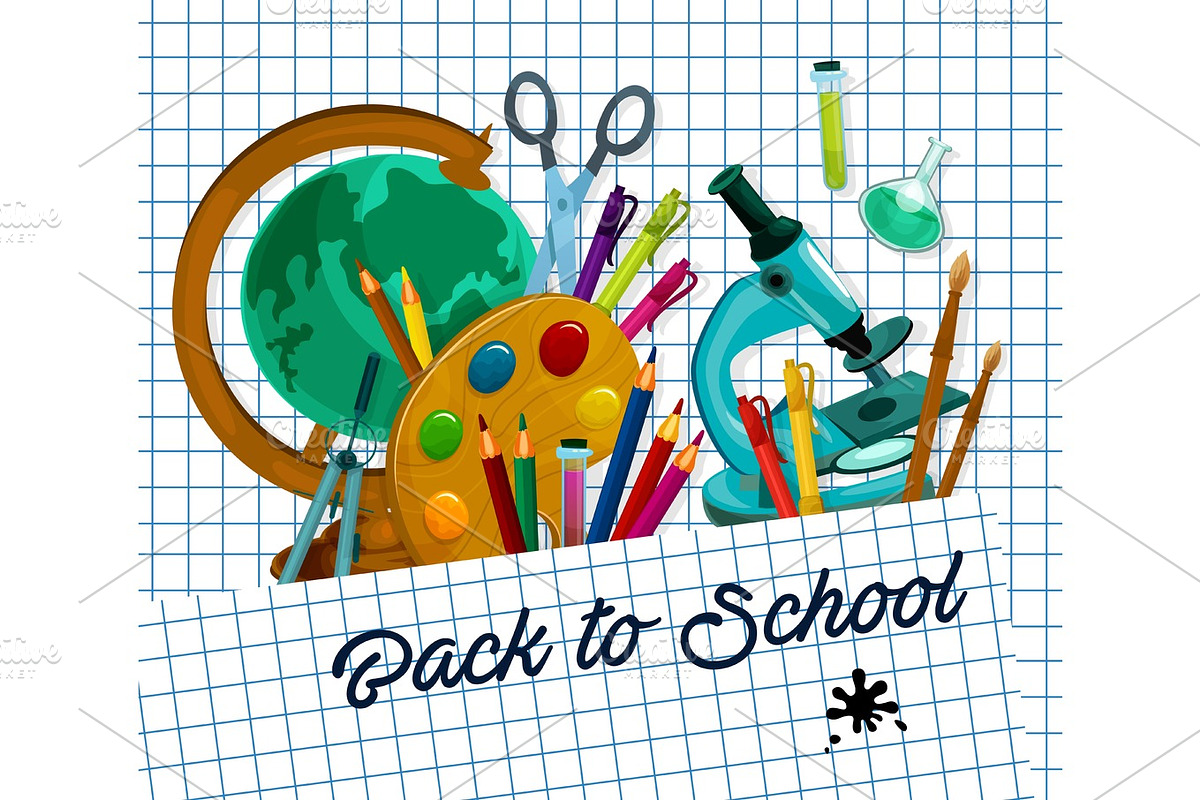 Back to School vector checkered page poster in Illustrations - product preview 8