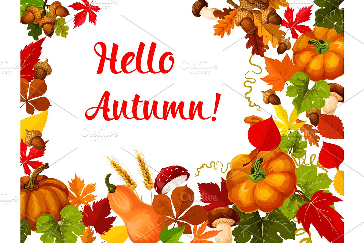 Hello Autumn poster for fall season greeting card in Illustrations - product preview 8