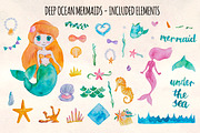 37 Mermaid and Ocean Watercolors