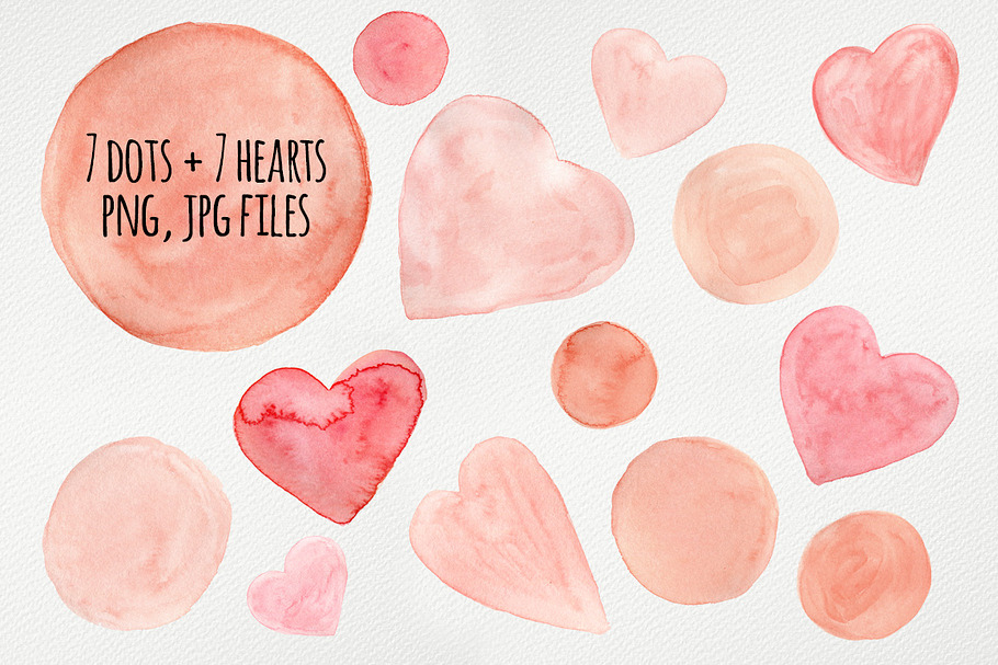 Watercolor dots and hearts