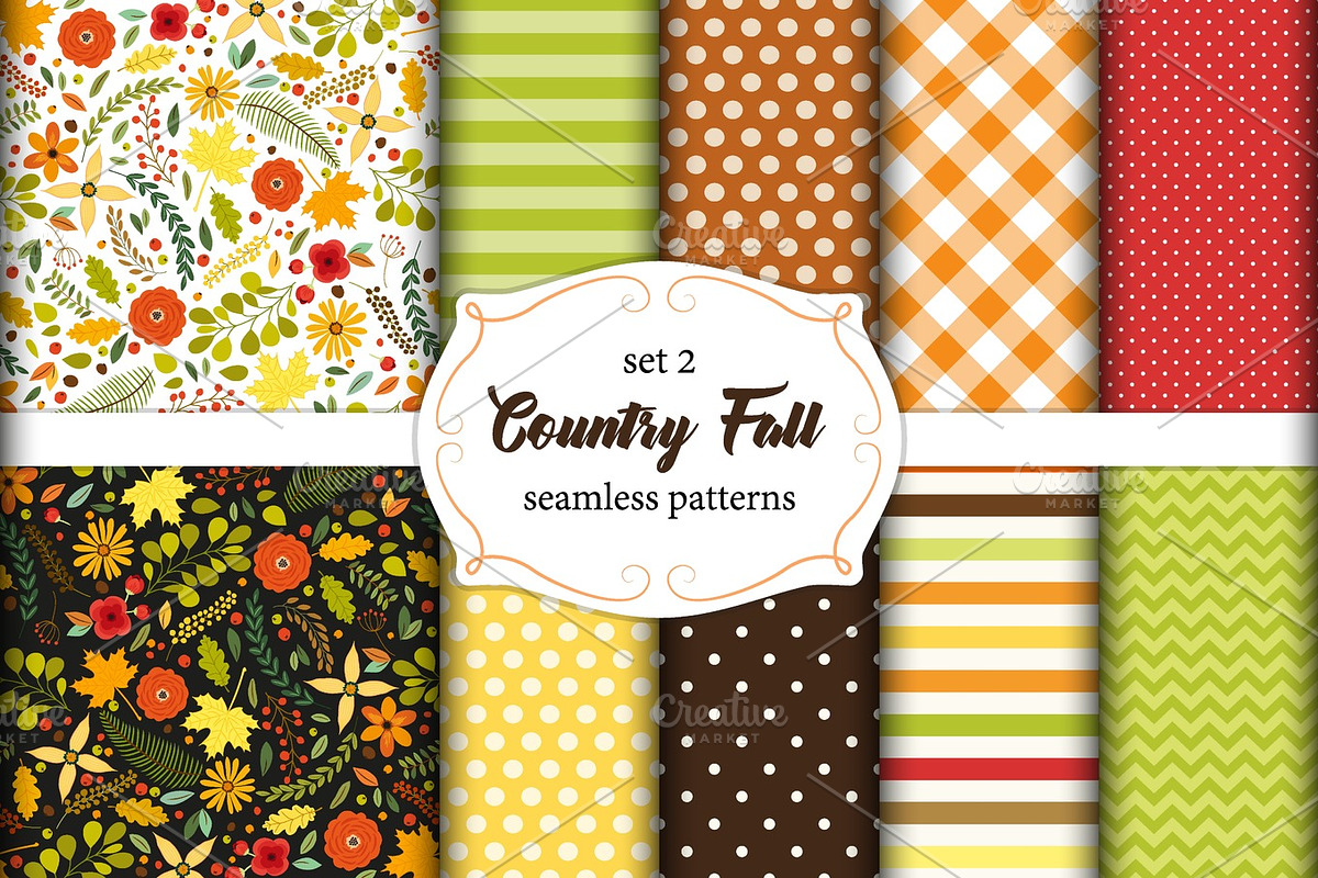 Set of 10 seamless Fall patterns in Illustrations - product preview 8