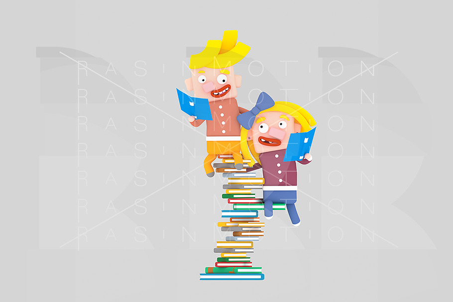 Kids studying on heap of books in Illustrations - product preview 8