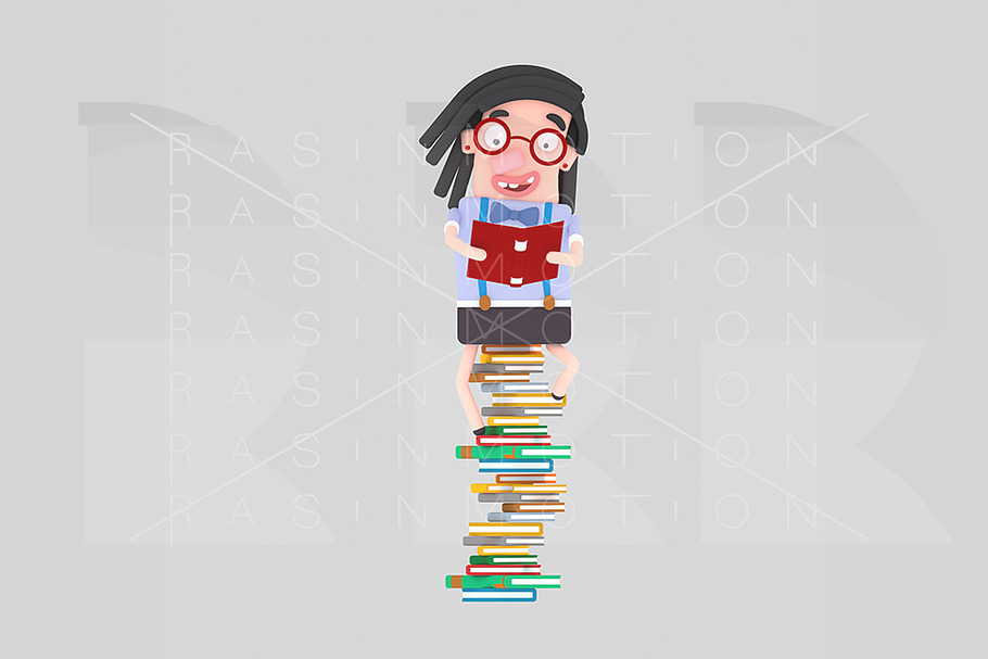 Girl studying on heap of books in Illustrations - product preview 8