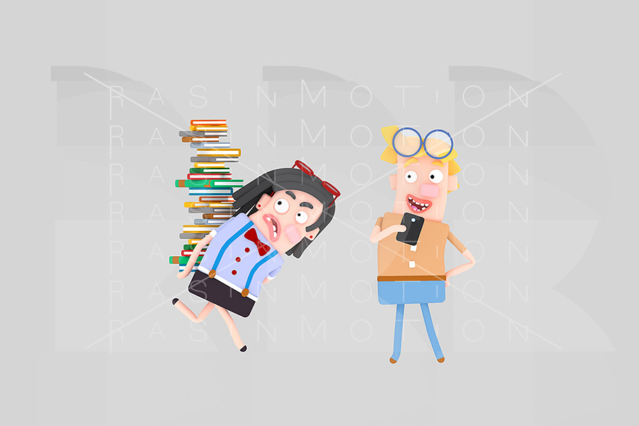 Student carrying heap of books in Illustrations - product preview 8