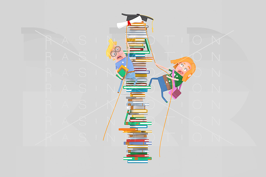Students climbing mountain of books in Illustrations - product preview 8