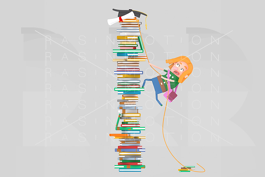 Girl climbing mountain of books in Illustrations - product preview 8