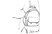 Sketch of schoolgirl with backpack from back