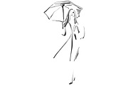 Sketch of girl with umbrella Vector illustration