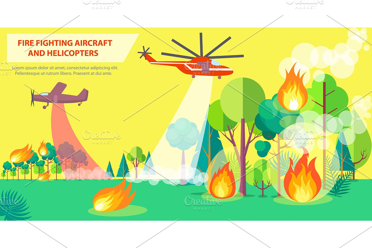 Fire Fighting Poster with Aircraft and Helicopter in Illustrations - product preview 8