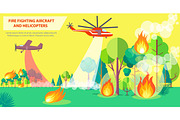 Fire Fighting Poster with Aircraft and Helicopter